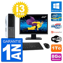 PC Dell 990 DT Ecran 22" Intel i3-2120 RAM 8Go Disque Dur 1To Windows 10 Wifi - Occasion