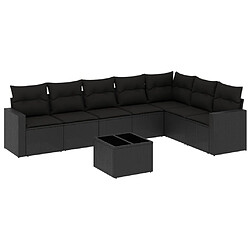 Maison Chic Salon de jardin 8 pcs avec coussins | Ensemble de Table et chaises | Mobilier d'Extérieur noir résine tressée -GKD98393