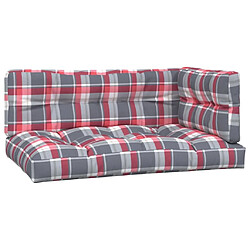 Maison Chic Lot de 3 Coussins Confort,Coussins de palette motif à carreaux rouge tissu -GKD29723