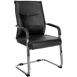 Decoshop26 Fauteuil de bureau chaise visiteur sans roulettes piétement luge en métal chromé et assise en PVC noir 10_0003349