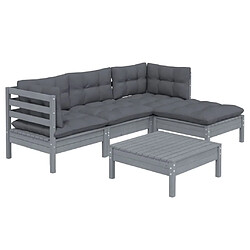 Avis Maison Chic Salon de jardin 5 pcs + coussins - Mobilier/Meubles de jardin - Table et chaises d'extérieur gris bois de pin -MN23151