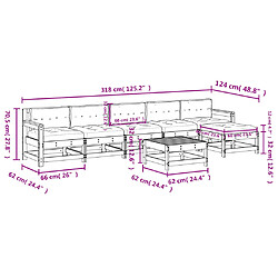 vidaXL Salon de jardin 7 pcs avec coussins gris bois massif pas cher