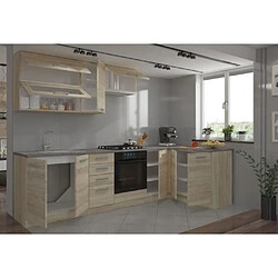 Avis LASSEN Cuisine complete d'angle 240x165 cm avec plan de travail - Angle réversible - Décor chene sonoma