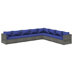 vidaXL Salon de jardin 8 pcs avec coussins résine tressée gris