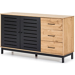 Avis Pegane Buffet en pin massif noir, meuble de rangement coloris chêne - Longueur 141 x Profondeur 40 x Hauteur 80 cm