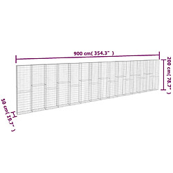 vidaXL Mur à gabion avec couvercles Acier galvanisé 900x50x200 cm pas cher