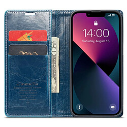 Etui en PU CASEME antichoc, rétro texture cireuse, fermeture magnétique avec support pour votre iPhone 13 6.1 pouces - bleu