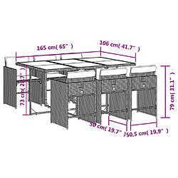 vidaXL Ensemble à manger de jardin et coussins 7 pcs gris clair rotin pas cher