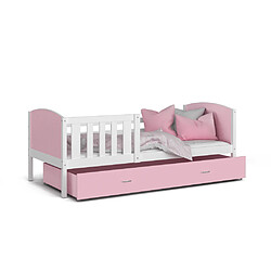 Kids Literie Lit Enfant Tami 90x190 ( Sans Matelas ) Blanc - rose Livré avec le sommiers et tiroir.