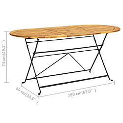 vidaXL Table de jardin 160x85x74 cm Bois d'acacia massif Ovale pas cher