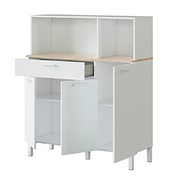 Avis Pegane Buffet meuble cuisine 3 portes + tiroir coloris blanc artic / chêne canadien - Hauteur 126 cm x Longueur 108 cm x Profondeur 40 cm