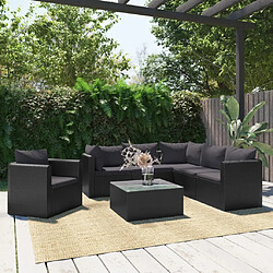 vidaXL Salon de jardin 7 pcs avec coussins Résine tressée Noir