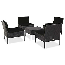 Maison Chic Salon de jardin 5 pcs + coussins - Mobilier/Meubles de jardin - Table et chaises d'extérieur Résine tressée Noir -MN74640