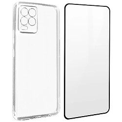 Avizar Coque Realme 8 Pro et 8 Silicone Souple Film Verre Trempé 9H Transparent Noir