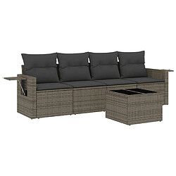 Maison Chic Ensemble de 5 Tables et chaises d'extérieur avec coussins,Salon de jardin gris résine tressée -GKD138653