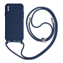 Avizar Coque Cordon iPhone XS Max Semi-rigide Lanière Tour du Cou 80cm Bleu