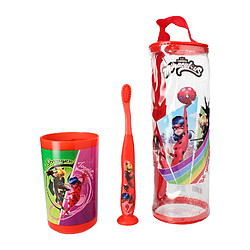 Tinokou Brosse à dents + Gobelet + Trousse - Kit Enfant - Miraculous Rouge