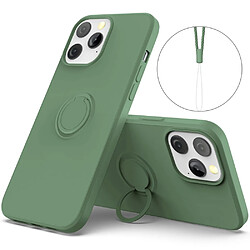 Coque en silicone facile à nettoyer avec béquille réglable et sangle vert pour votre Apple iPhone 13 Pro 6.1 pouces