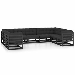 Maison Chic Salon de jardin 9 pcs + coussins - Mobilier/Meubles de jardin - Table et chaises d'extérieur noir bois de pin massif -MN25152