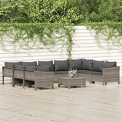 vidaXL Salon de jardin 10 pcs avec coussins Gris Résine tressée