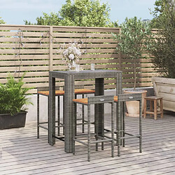 vidaXL Ensemble de bar jardin 5 pcs gris poly rotin/bois massif acacia