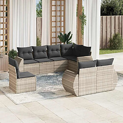 vidaXL Salon de jardin 8 pcs avec coussins gris clair résine tressée