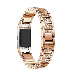 Wewoo Bracelet pour montre connectée en acier inoxydable serti de diamants Fitbit Charge 2 or rose