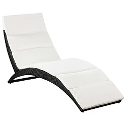 vidaXL Chaise longue pliable avec coussin Résine tressée Noir