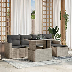 vidaXL Salon de jardin 6 pcs avec coussins gris clair résine tressée