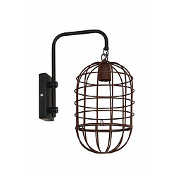 L'Héritier Du Temps Eclairage Mural en Forme de Cage BRENDA Applique Décorative Luminaire Tendance en Métal Patiné Noir et Rouille 20x33x43cm