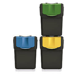 Ensemble de 3 poubelles de tri Prosperplast Keden SORTI BOX 3x20l - noir recyclage