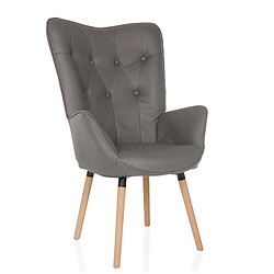 Fauteuil à oreilles / fauteuil vintage HAVENIO I tissu gris hjh LIVING pas cher