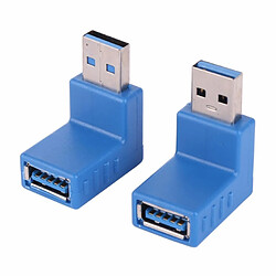 Wewoo Câble USB 2 PCS en forme de L USB 3.0 mâle à femelle adaptateur de convertisseur de connecteur de câble d'extension de prise d'angle à 90 degrés bleu