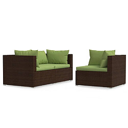 vidaXL Salon de jardin 3 pcs avec coussins Marron Résine tressée