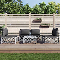 Maison Chic Salon de jardin 5 pcs avec coussins - Table et chaises d'extérieur - Mobilier/Meubles de jardin Moderne blanc acier -MN84089