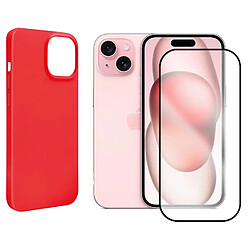 Coque de protection souple silicone Rouge + Lot de 2 Verre trempé avec bords Noir pour iPhone 15 6.1" - VISIODIRECT -