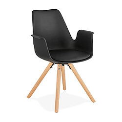 Mes Fauteuil design noir et piètement en bois naturel - SHAFT