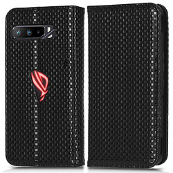 Etui en PU grille de texture, fermeture automatique magnétique avec support pour votre Asus ROG Phone 3 Strix/ROG Phone 3 ZS661KS - noir