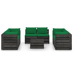 vidaXL Salon de jardin 9 pcs avec coussins Bois imprégné de gris