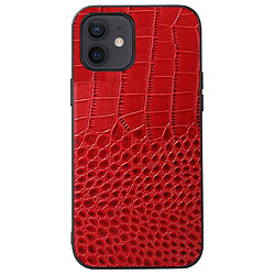 Coque en cuir véritable texture crocodile rouge pour votre iPhone 12/12 Pro 6.1 pouces