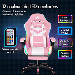 ALFORDSON Chaise Gaming Chaise de Bureau LED et Massant 8 Points Rose et Blanc pas cher