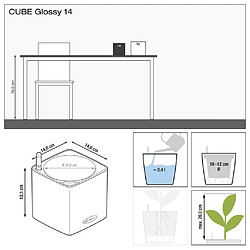 LECHUZA Jardinière de table CUBE Glossy 14 ALL-IN-ONE Charbon brillant pas cher