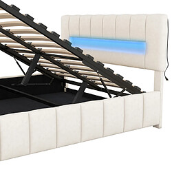 Acheter ComfortXL Lit Double 180x200cm Avec Rangement Et Éclairage LED, Beige Matelas Non Inclus