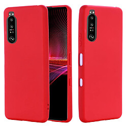 Coque en silicone Liquide de couleur unie bien protégé avec sangle rouge pour votre Sony Xperia 1 III