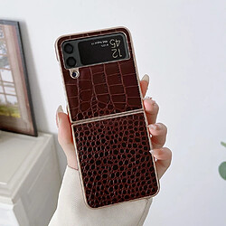 Coque en TPU + cuir véritable galvanoplastie, texture crocodile pour votre Samsung Galaxy Z Flip4 5G - café