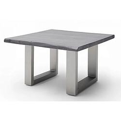 Pegane Table basse en bois d'acacia massif gris et acier inoxydable - L.75 x H.45 x P.75 cm