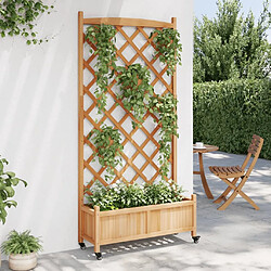 Avis Maison Chic Jardinière,Bac à fleurs avec treillis - pot de fleur et roues marron bois massif de sapin -GKD45398