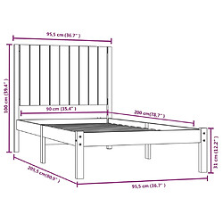 vidaXL Cadre de lit sans matelas blanc 90x200 cm bois de pin massif pas cher