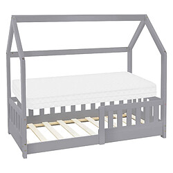 ML-Design Lit d'enfants + matelas lit aspect maison gris protection antichute 70x140 cm