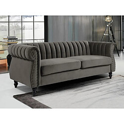 Vente-Unique Canapé chesterfield 3 places en velours TRUMBO - Gris 